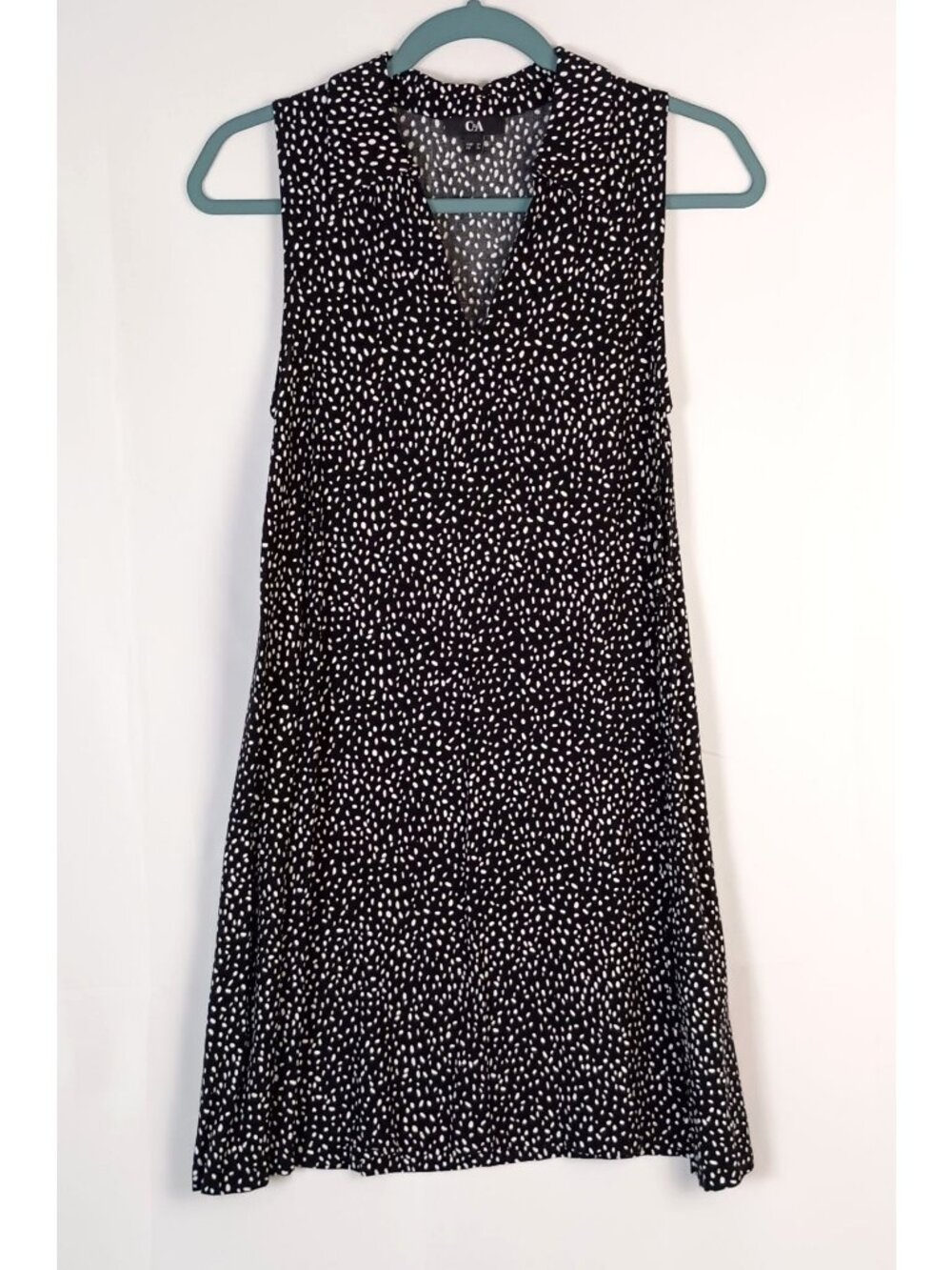 C&A Swing Dress XS Black White Sleeveless Collared Lightweight Mini ALine